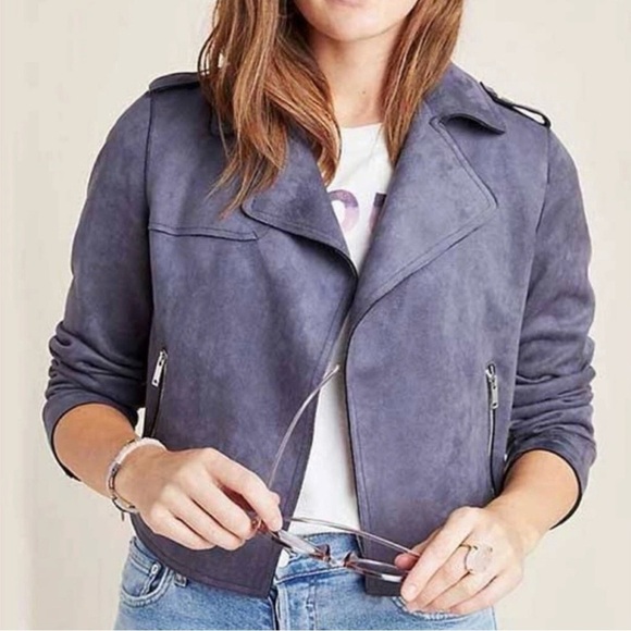 Anthropologie Women's Faux Suede Moto‎ Jacket Gray Size S Zip Pockets - Picture 1 of 11